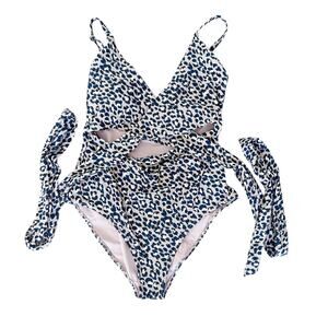 aerie Blue and White Leopard Print One-Piece Swimsuit
